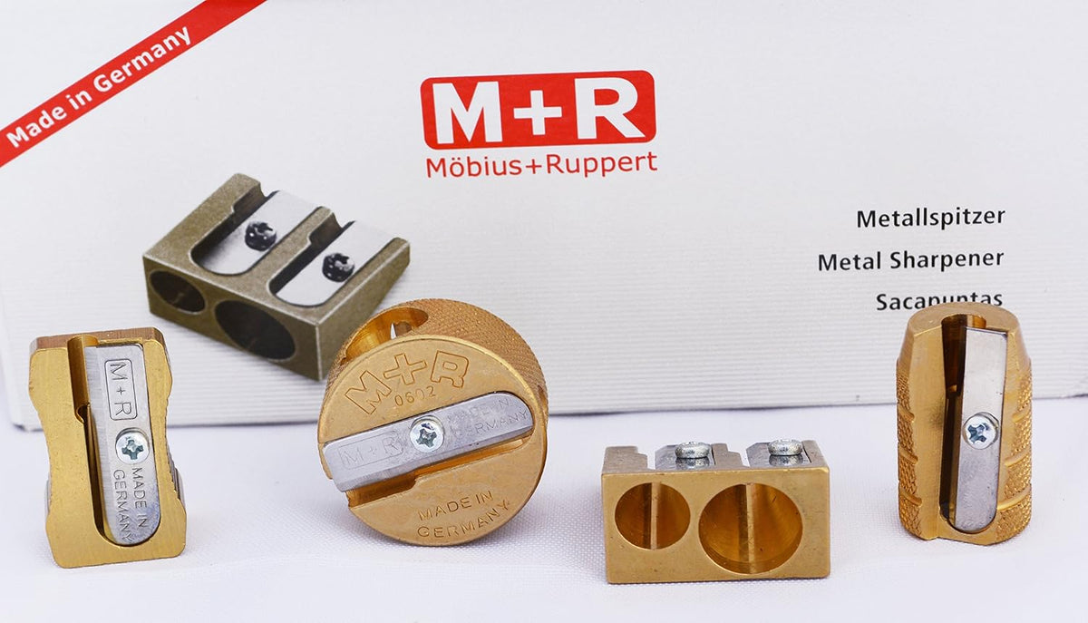 Mobius + Ruppert (M+R) Brass Artists Pencil Sharpener - choose from 4 shapes! Made in Germany - finest in the world! (604 - Bullet/Grenade)