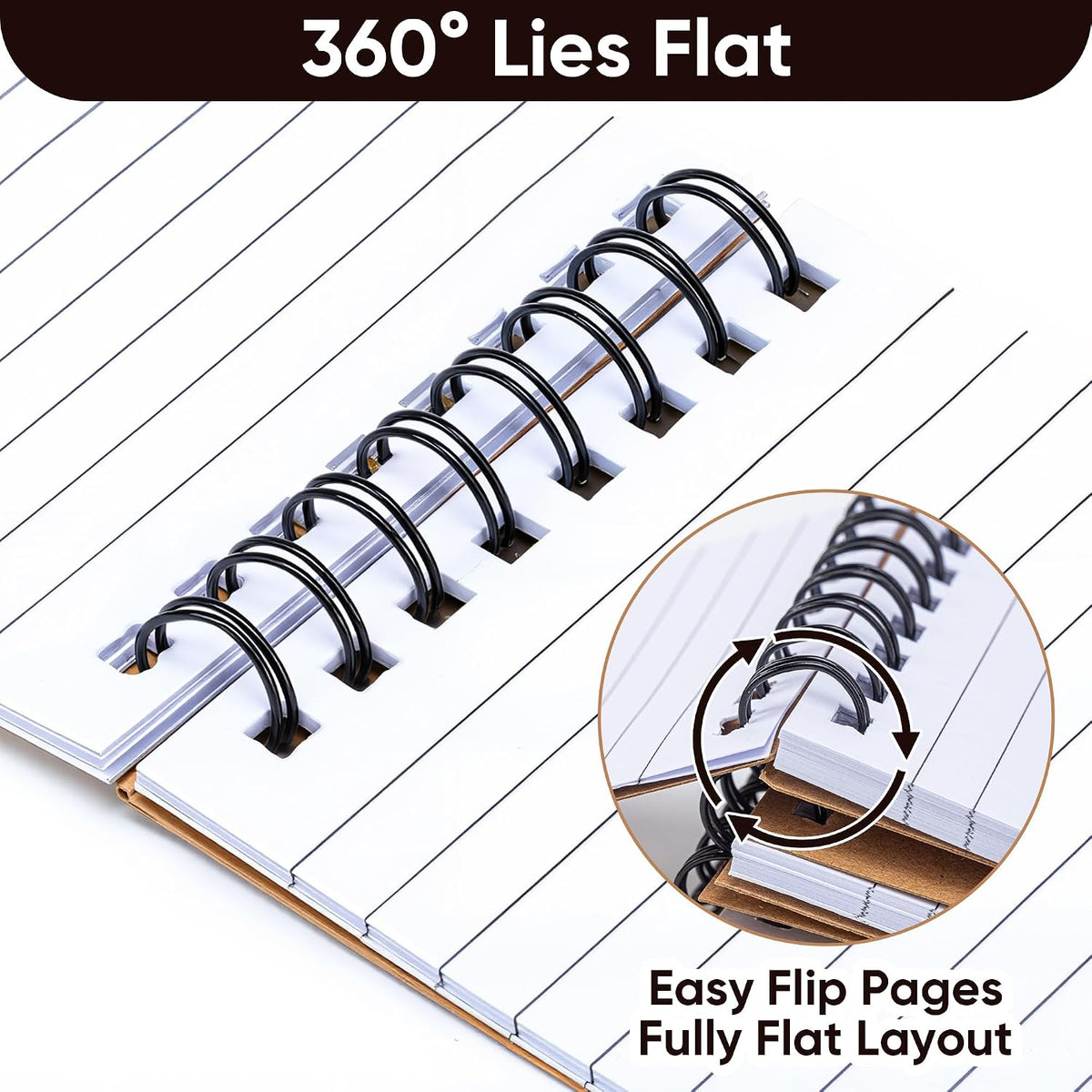 deli Kraft Pocket Notebooks Set of 24, 3x5 Small Spiral Notebooks 80gsm Thick Paper No Bleed, 360° Lies Flat Mini Notepads, 100 Pages Lined Journal for Work School Home Office - Vintage Brown