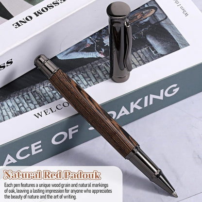 ElevateTech Wood Rollerball Pen Set with 2 Ink Black Refills