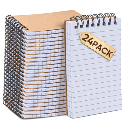deli Kraft Pocket Notebooks Set of 24, 3x5 Small Spiral Notebooks 80gsm Thick Paper No Bleed, 360° Lies Flat Mini Notepads, 100 Pages Lined Journal for Work School Home Office - Vintage Brown