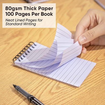 deli Kraft Pocket Notebooks Set of 24, 3x5 Small Spiral Notebooks 80gsm Thick Paper No Bleed, 360° Lies Flat Mini Notepads, 100 Pages Lined Journal for Work School Home Office - Vintage Brown