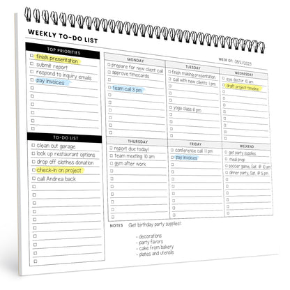 To Do List Notepad with Multiple Functional Sections, Spiral Daily Planner