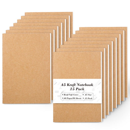 feela 60 Pack Kraft Notebooks Bulk, Lined Travel Journals Note Pad Notebooks for Men Women Girls Students, Making Plans Writing Memos Office School Supplies, A5, 60 Pages, 8.3” X 5.5”