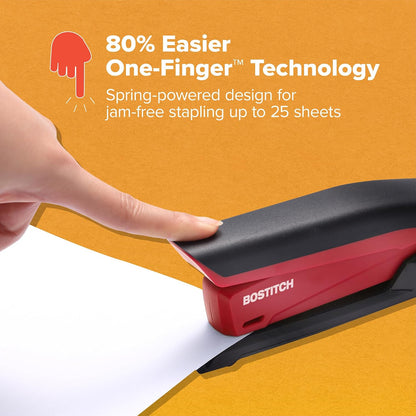 Bostitch Office Executive 3 in 1 Stapler, One Finger, 20 Sheet, Red