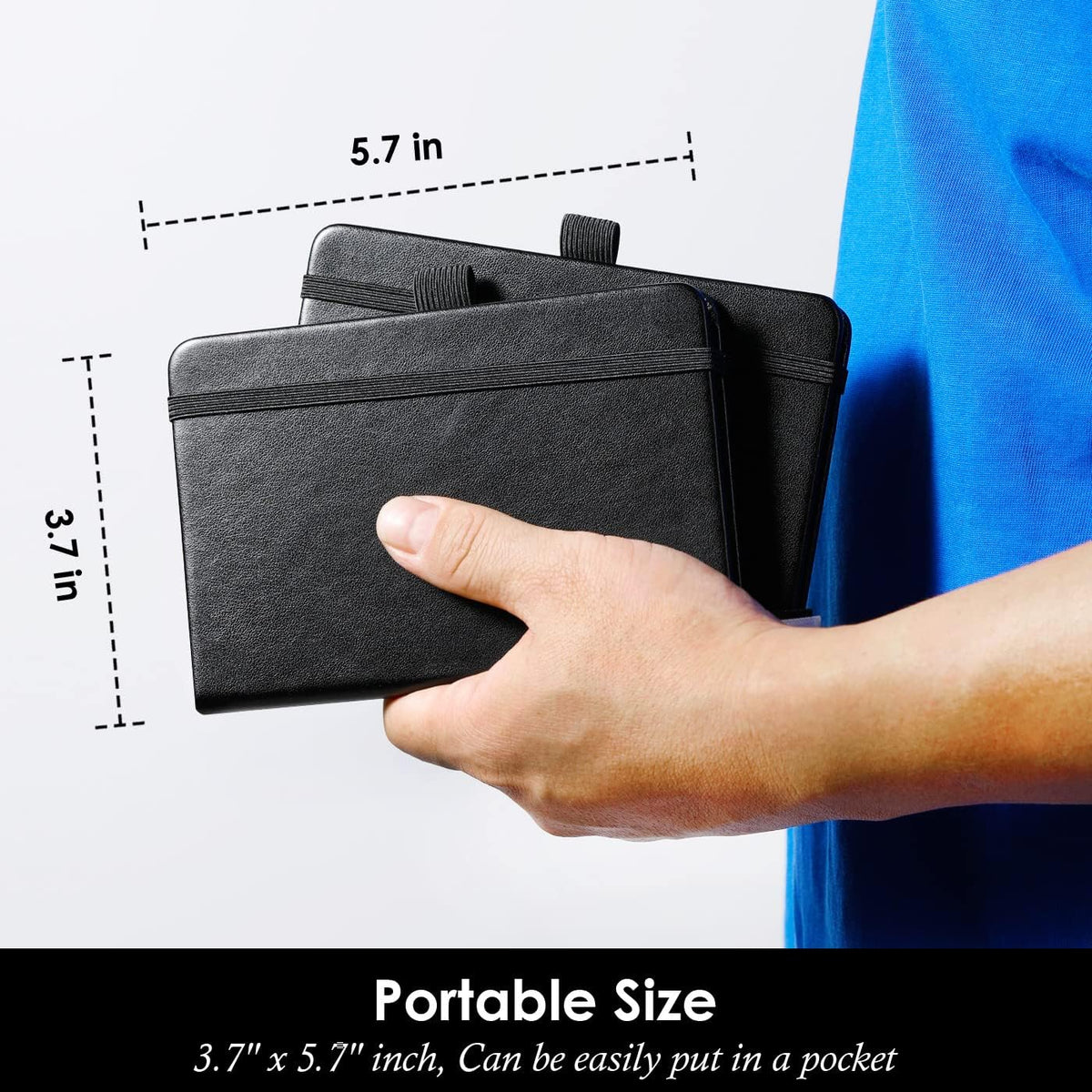 Small Notebook Pocket Journal, A6 3.7" x 5.7", 3 Pack, Black Leather Cover