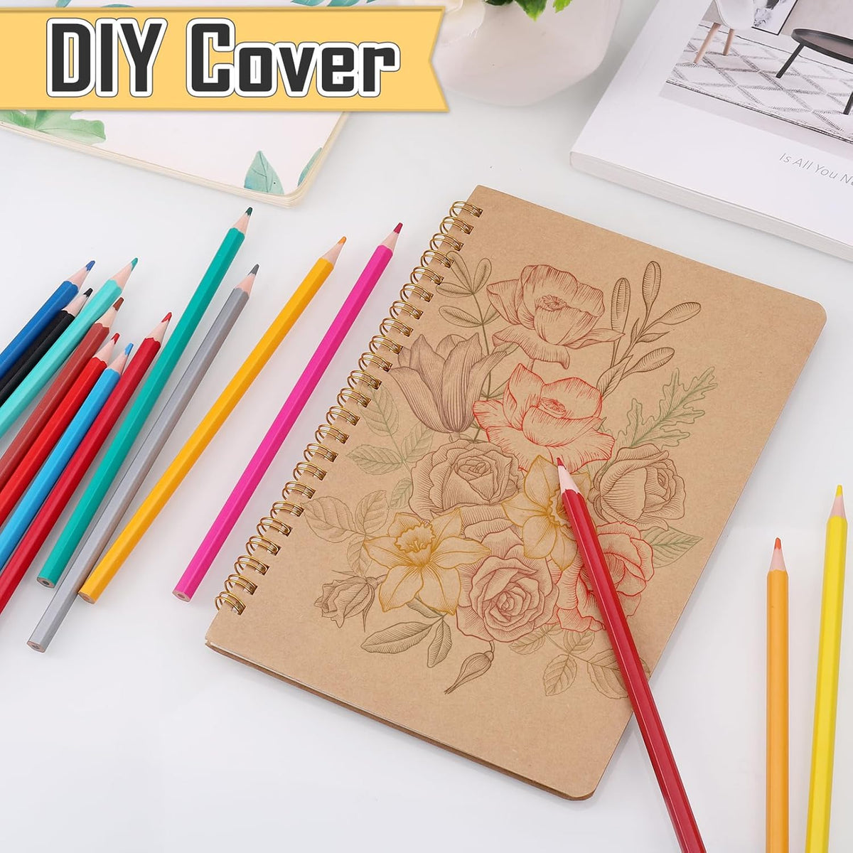 JIANTA 4 Pack A5 Spiral Notebook, Ruled Kraft Cover Wirebound Journals