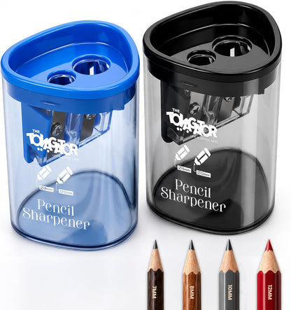 Manual Pencil Sharpener - 2 Pcs Dual Hole Premium Quality Pencil Sharpeners for Standard & Large Sized Pencils - Handheld Pencil Sharpener for Kids, Adults, Artists, Home & Office Uses
