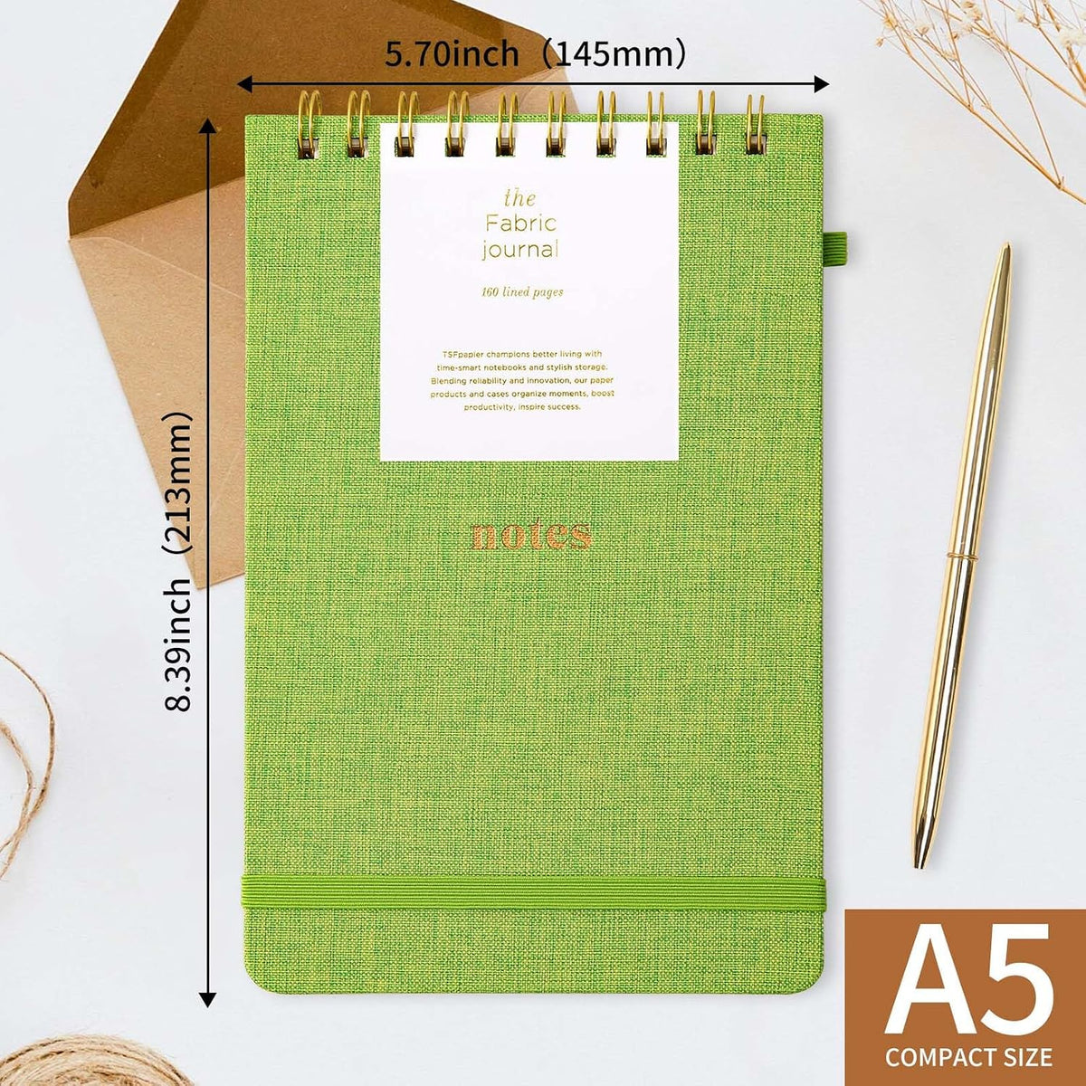 TSFPapier A5 Top Spiral Notebook, Fabric Hardcover College Ruled Journal