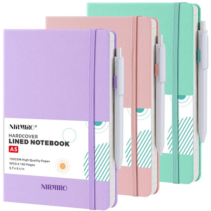 Small Notebook Pocket Journal, A6 3.7" x 5.7", 3 Pack, Black Leather Cover