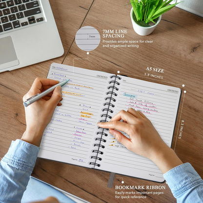 Nextnoid Lined Spiral Notebook Journal For Women & Men - A5(5.8" x 8.3") 170 Pages, Hardcover Notebooks for Work & Note Taking, College Ruled Journals for Writing - Grey