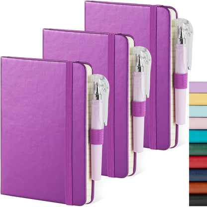 Small Notebook Pocket Journal, A6 3.7" x 5.7", 3 Pack, Black Leather Cover