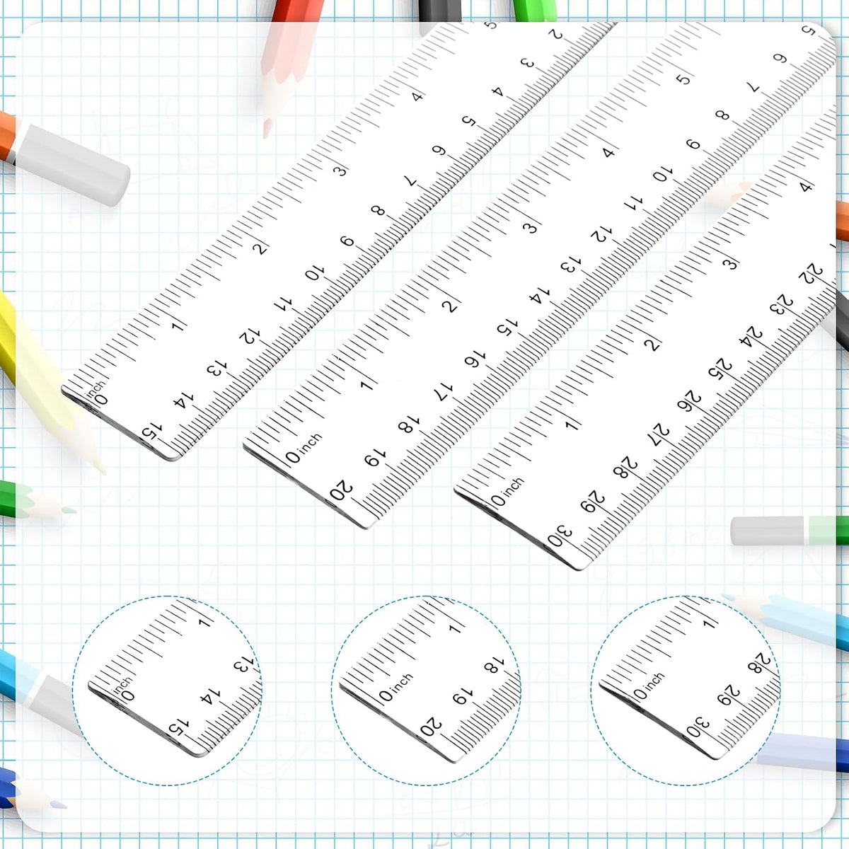 3 Pack 6 Inch 8 Inch 12 Inch Ruler Set Plastic Straight Ruler Transparent Measuring Tool Acrylic Clear Ruler for School Office Student