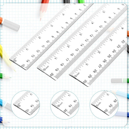 3 Pack 6 Inch 8 Inch 12 Inch Ruler Set Plastic Straight Ruler Transparent Measuring Tool Acrylic Clear Ruler for School Office Student