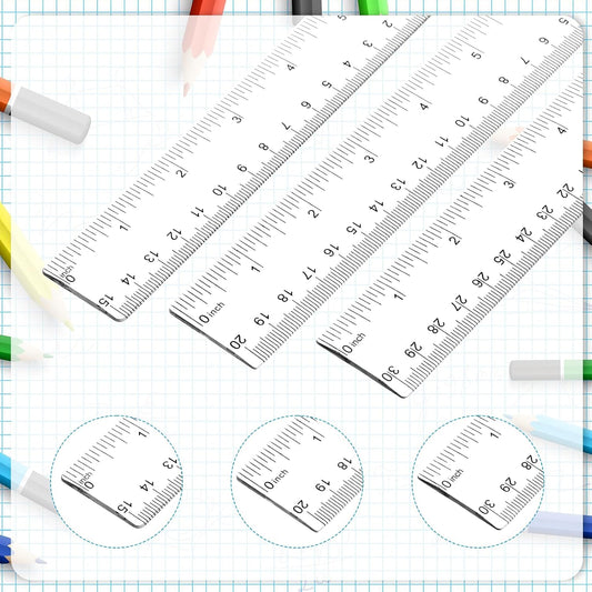 3 Pack 6 Inch 8 Inch 12 Inch Ruler Set Plastic Straight Ruler Transparent Measuring Tool Acrylic Clear Ruler for School Office Student