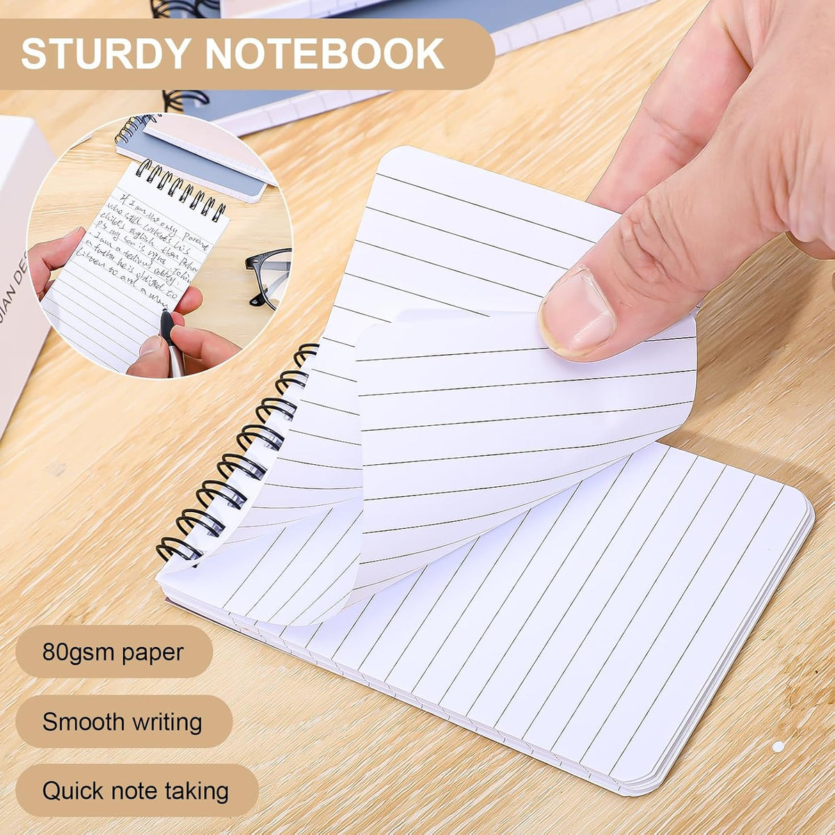 Thboxes 8 Pack Pocket Notebooks, 3 X 5 In Spiral Notepads, Lined