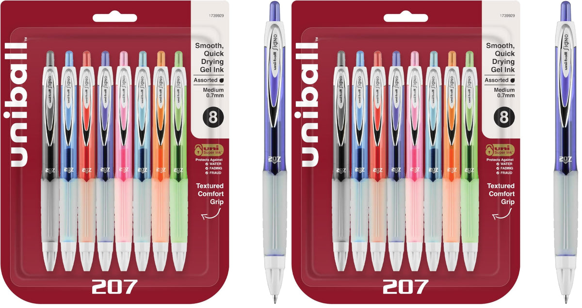 uniball™ 207 Plus+ Gel Pens, Black Ink, 0.7mm Medium Point, 4 Count