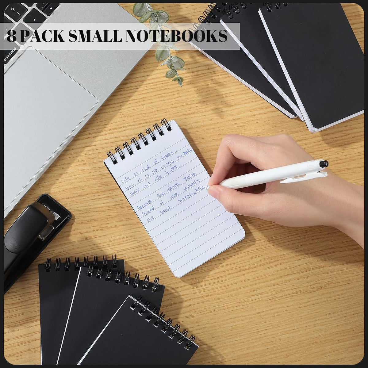Thboxes 8 Pack Pocket Notebooks, 3 X 5 Spiral Notepads, Black