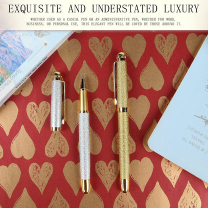 Rollerball Pens - Luxury Gift Set for Women, Refillable Black Ink Pens for Executive Office, Professional, Designer Pens (Purple)