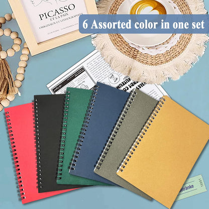 6Pack Spiral Notebook, 5.7x8.3” Small Notebooks for Work 120 Page Note Pads