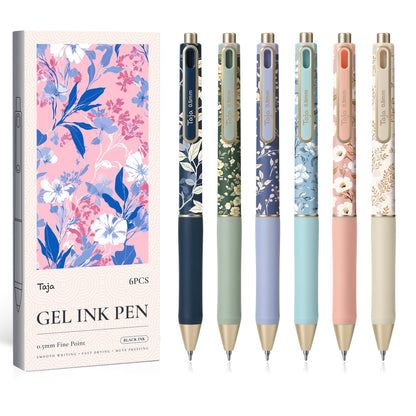 Taja Gel Pens, 6 Pcs Quick Dry Black Ink Pens, 0.5mm Fine Point, Pastel