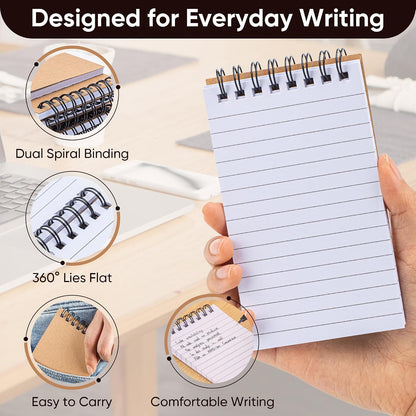 deli Kraft Pocket Notebooks Set of 24, 3x5 Small Spiral Notebooks 80gsm Thick Paper No Bleed, 360° Lies Flat Mini Notepads, 100 Pages Lined Journal for Work School Home Office - Vintage Brown