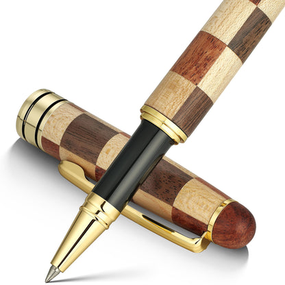 BEILUNER Wood Rollerball Pen Set, Elegant, Rosewood with Gold Finish
