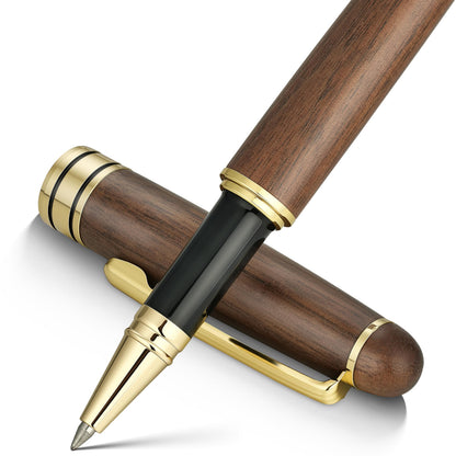 BEILUNER Wood Rollerball Pen Set, Elegant, Rosewood with Gold Finish