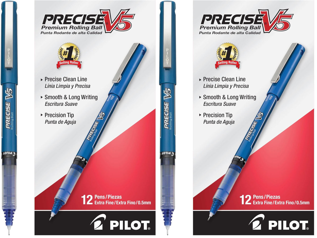 PILOT Precise V5, Extra Fine Point 0.5 mm Black Pens, Black, Pack of 12