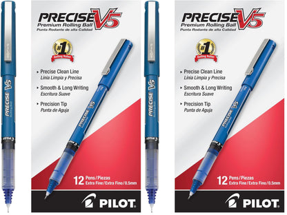 PILOT Precise V5, Extra Fine Point 0.5 mm Black Pens, Black, Pack of 12