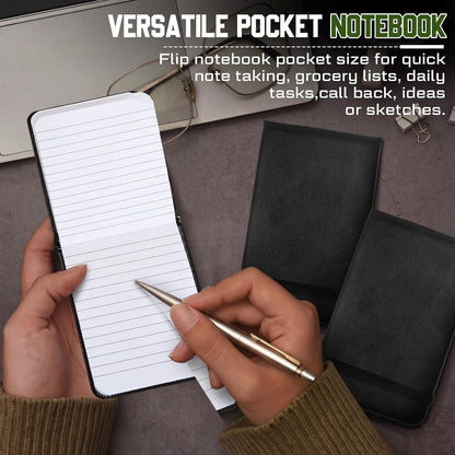 8 Pcs 4" x 2.5" Pocket Notebook Bulk, Mini Leather Hardcover Tiny Notepad with Tear-off Pages & Elastic Band, 50 Lined Sheets, Small Notebook for Back to School Home Office Writing Supplies, Black