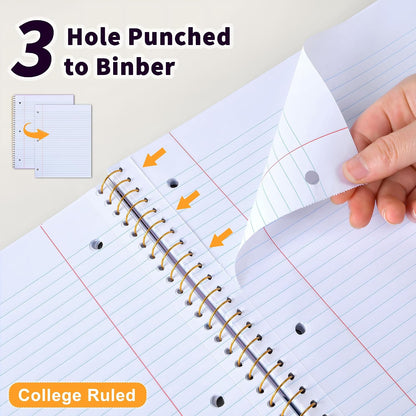 Spiral Notebook College Ruled Paper 8" x 10-1/2", 1 Subject Spiral Notebook 80GSM Paper, 3-Hole Punched Perforated Pages Ideal for School, Office, Writing, 75 Sheets Lined Journaling Notebook, Purple