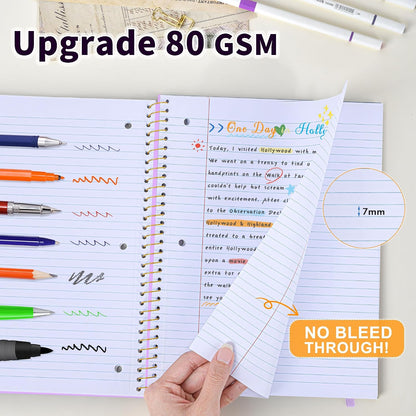 Spiral Notebook College Ruled Paper 8" x 10-1/2", 1 Subject Spiral Notebook 80GSM Paper, 3-Hole Punched Perforated Pages Ideal for School, Office, Writing, 75 Sheets Lined Journaling Notebook, Purple