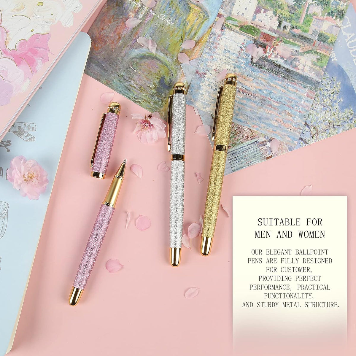Rollerball Pens - Luxury Gift Set for Women, Refillable Black Ink Pens for Executive Office, Professional, Designer Pens (Purple)