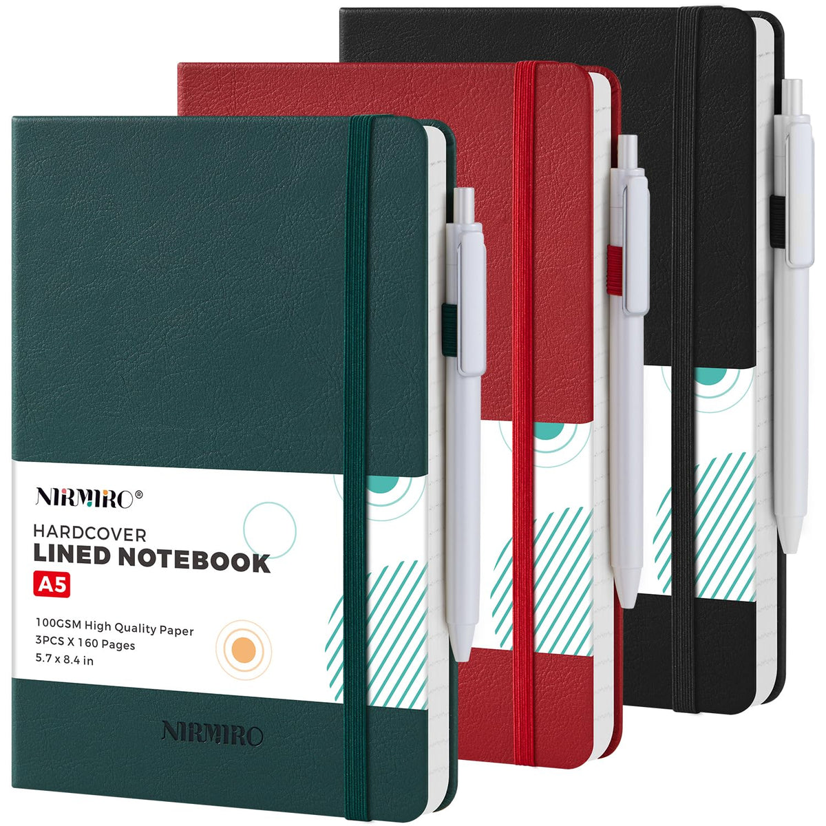 Small Notebook Pocket Journal, A6 3.7" x 5.7", 3 Pack, Black Leather Cover