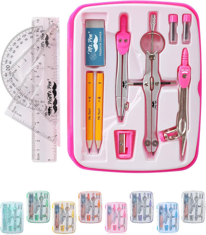 Mr. Pen- Geometry Set, 13 pcs, 3 Metal Compasses, Protractor, 6" Ruler