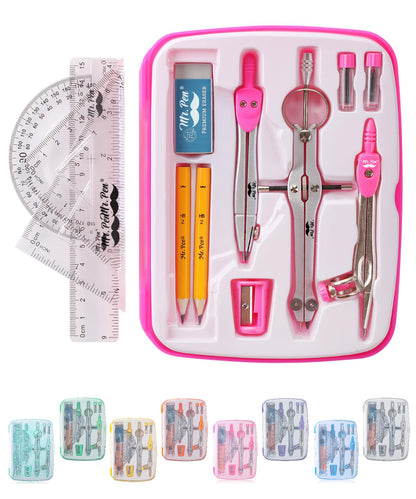 Mr. Pen- Geometry Set, 13 pcs, 3 Metal Compasses, Protractor, 6" Ruler