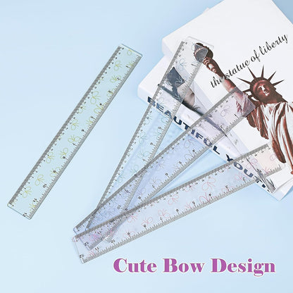 BAYTORY 4Pcs Transparent Acrylic Ruler 12 Inch, Plastic Straight Rulers