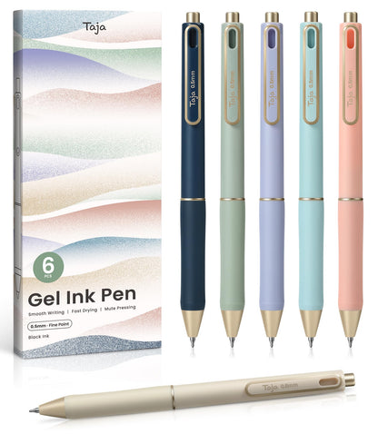 Taja Gel Pens, 6 Pcs Quick Dry Black Ink Pens, 0.5mm Fine Point, Pastel
