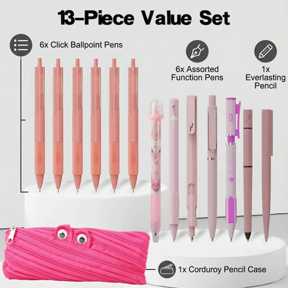 Rarler 13PCS Smart Pen Set with Monster Pencil Case - 8 Unique Styles (Twist, Everlasting, Grip, Click, Retractable, Agile, Erasable Gel, 6x0.5mm Ballpoint) - Back to School Supplies for Students,sohochic