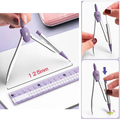 8 Pcs Pink Geometry Set Cute Compass Set with Maths Protractor Rulers, Math Set for Drawing Measuring Tools, Kawaii Ruler Kit for Class Women Girls School Supplies (Pink)