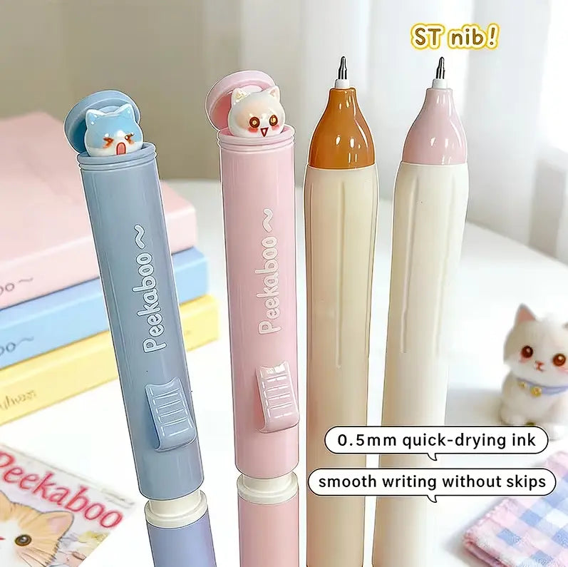 Noluck 6pcs Cute Kitten Click Ballpoint Pens, 0.5mm Black ST Refills, Quick-Drying Click Mechanism, Smooth Writing, Office Stationery, Office Accessories, College Supplies, Teenage Girls Gifts