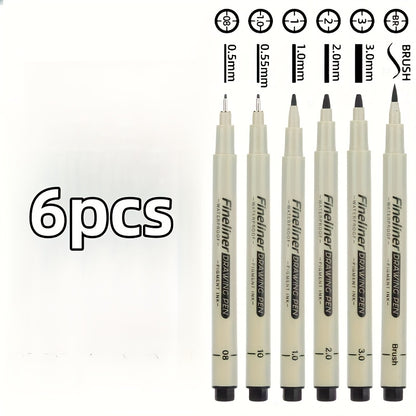 Multi-Line Drawing Pen Set: 5/6/9pcs Black Fine Waterproof Ink Pens for Document Writing, Line Art Painting, Dot Journaling, Sketch Outlines & Cartoon Animation – Essential Office Accessories for Professional Artistic Use