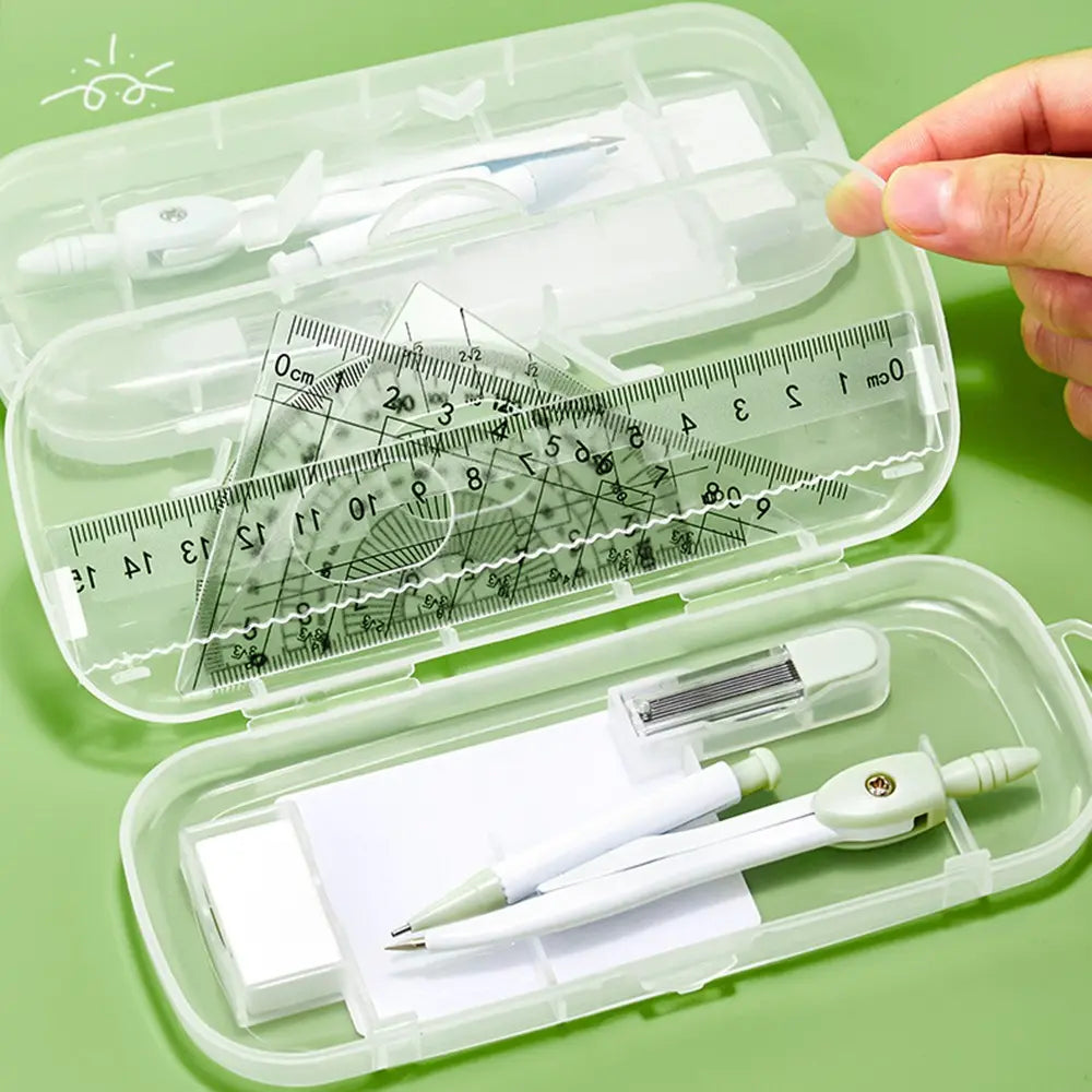 7pcs Compass Ruler Set for Elementary and Middle School Students, Exam Essential Tools, Includes Protractor Straightedge Triangle Board
