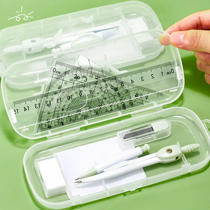 7pcs Compass Ruler Set for Elementary and Middle School Students, Exam Essential Tools, Includes Protractor Straightedge Triangle Board