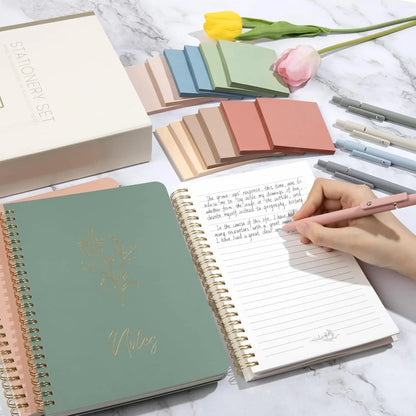 Cute Spiral Notebook Set For Women, Bible Journal Set, 3 Pack A5 Spiral Notebook + 5 PCS Gel Pens + 600 Sticky Notes + Gift Box, Aesthetic Gift Set for Work Students School Office Supplies,back to school,back to school haul