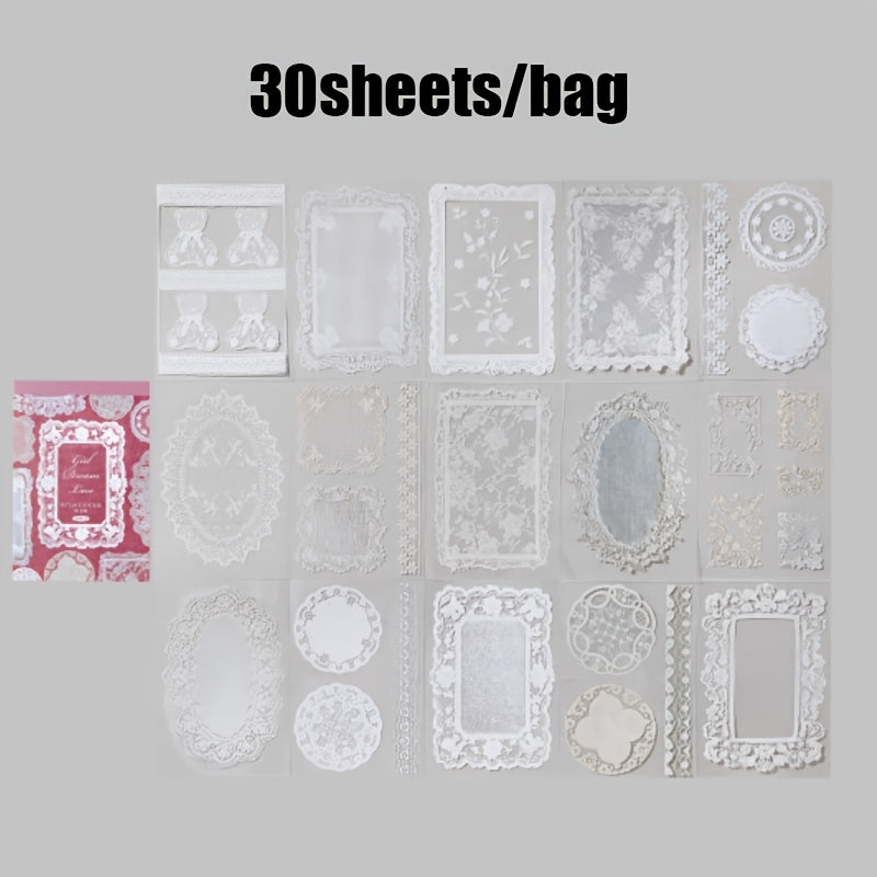 A Notebook with 30 Sheets of Office Stickers, Made of PET Material, Featuring a Lace Museum Series with Lace-Themed Stationery And Decorative Stickers for Various Occasions, Suitable As Gifts for Holidays And Birthdays