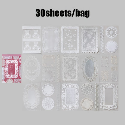 A Notebook with 30 Sheets of Office Stickers, Made of PET Material, Featuring a Lace Museum Series with Lace-Themed Stationery And Decorative Stickers for Various Occasions, Suitable As Gifts for Holidays And Birthdays