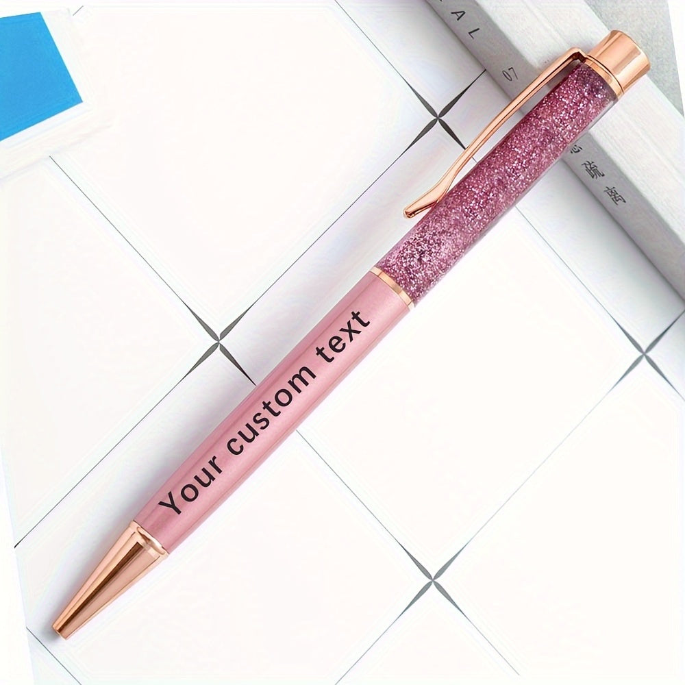 1pc Custom Liquid Sand Round Ballpoint Pen - Personalized Engraved Rose Golden Glitter Pen - Christmas Gift - Bridesmaid Gift - Female Boss Pen - Valentine's Day Gift, Custom Engraved Ballpoint Pen for Company and School