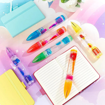 3/6 Pcs Pen Shape Fidget Timer Liquid Motion Bubbler Pens with Colorful Ink, Unisex Sensory Fidget Toys for Stress Relief, Office Desk Novelty Gifts (Vibrant Color)