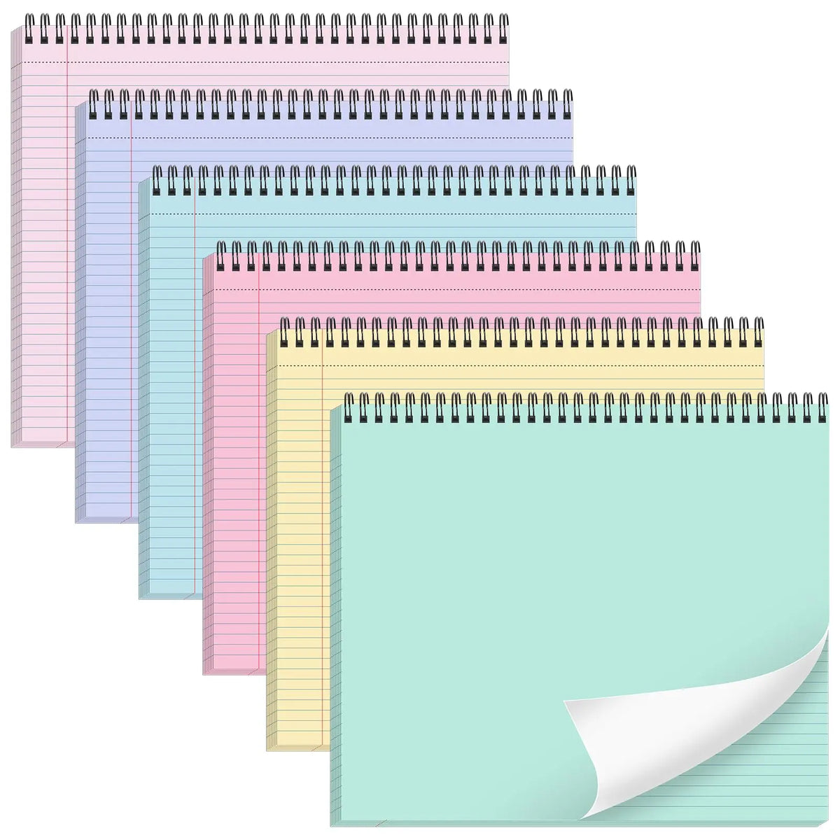 6 Packs 9.5" x 11" Landscape Note Pads College Ruled Notebooks Perforated NotePads 40 Sheets Punched Top Spiral Bound Notebooks 80GSM Lined Notepads for School,Office,Home,back to school,back to school haul,sohochic